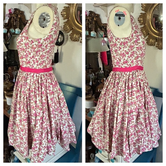 Handmade 50’s Vintage Pink Rose Print Dress - Picture 2 of 11